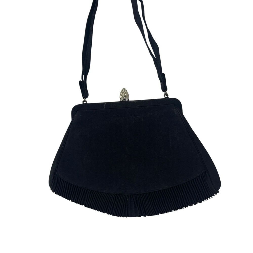 Vintage Magid‎ Black Fabric Silver Kiss Lock Pleated Formal Evening Bag Clutch